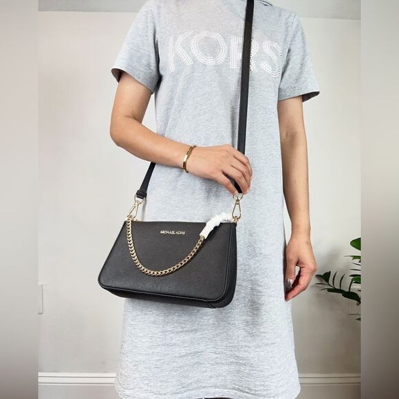 NWT MICHAEL KORS Jet Set travel Medium Pouchette Saffiano Leather Crossbody Bag - Picture 8 of 9